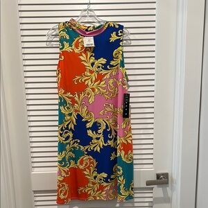 Tiana B. Orange and Blue Sheath Midi Dress